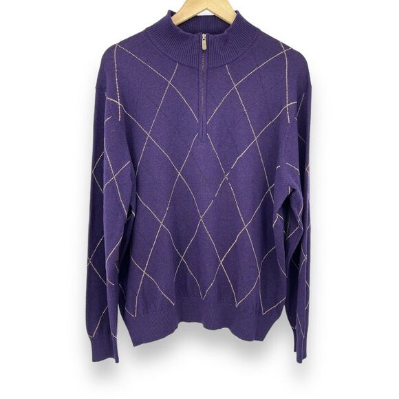 Bobby Jones Argyle Henley Silk Wool Cashmere Blend Quarter Zip Shirt Men’s L - Picture 1 of 7